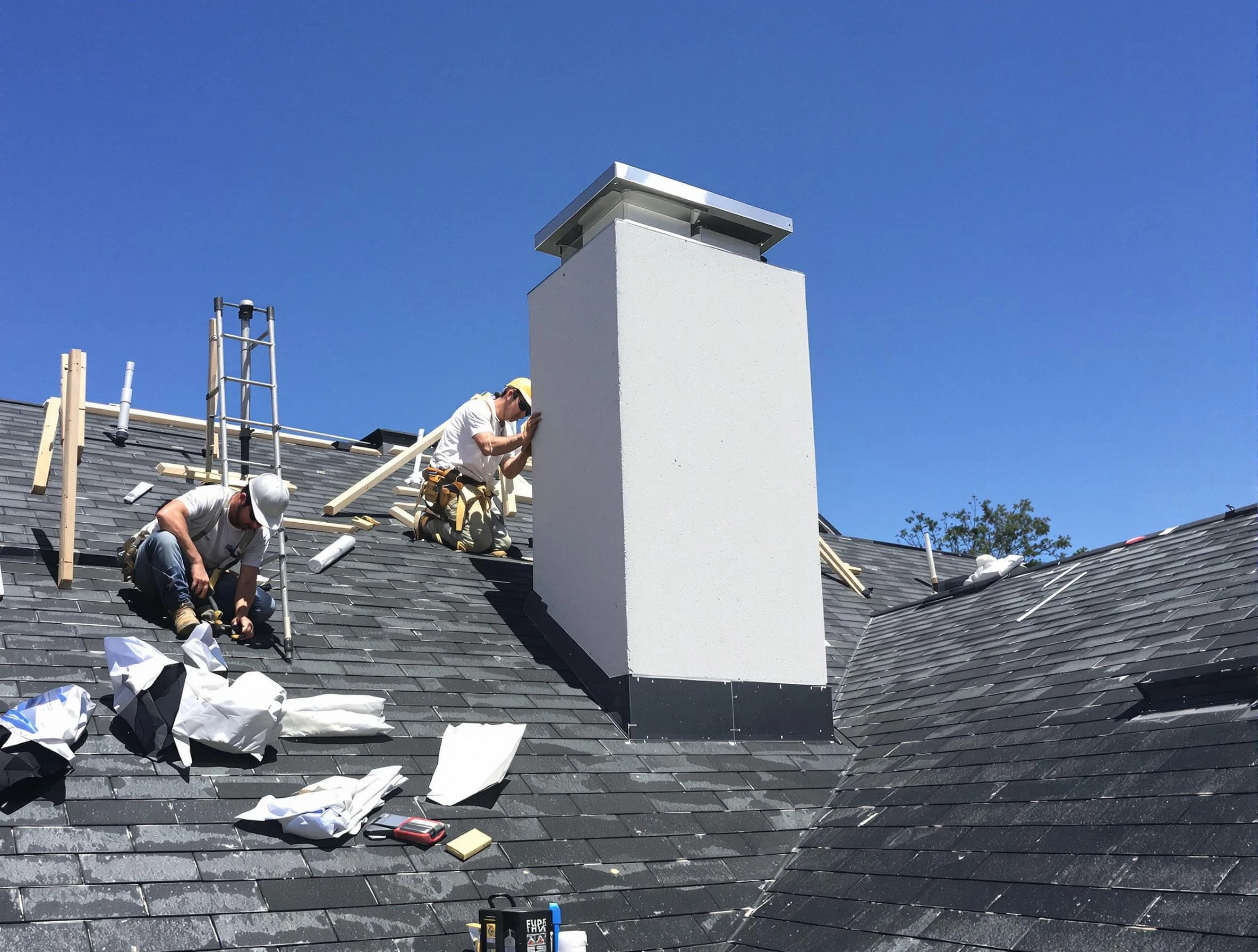 Washington Chimney Sweep crew installing a new chimney in Washington, PA