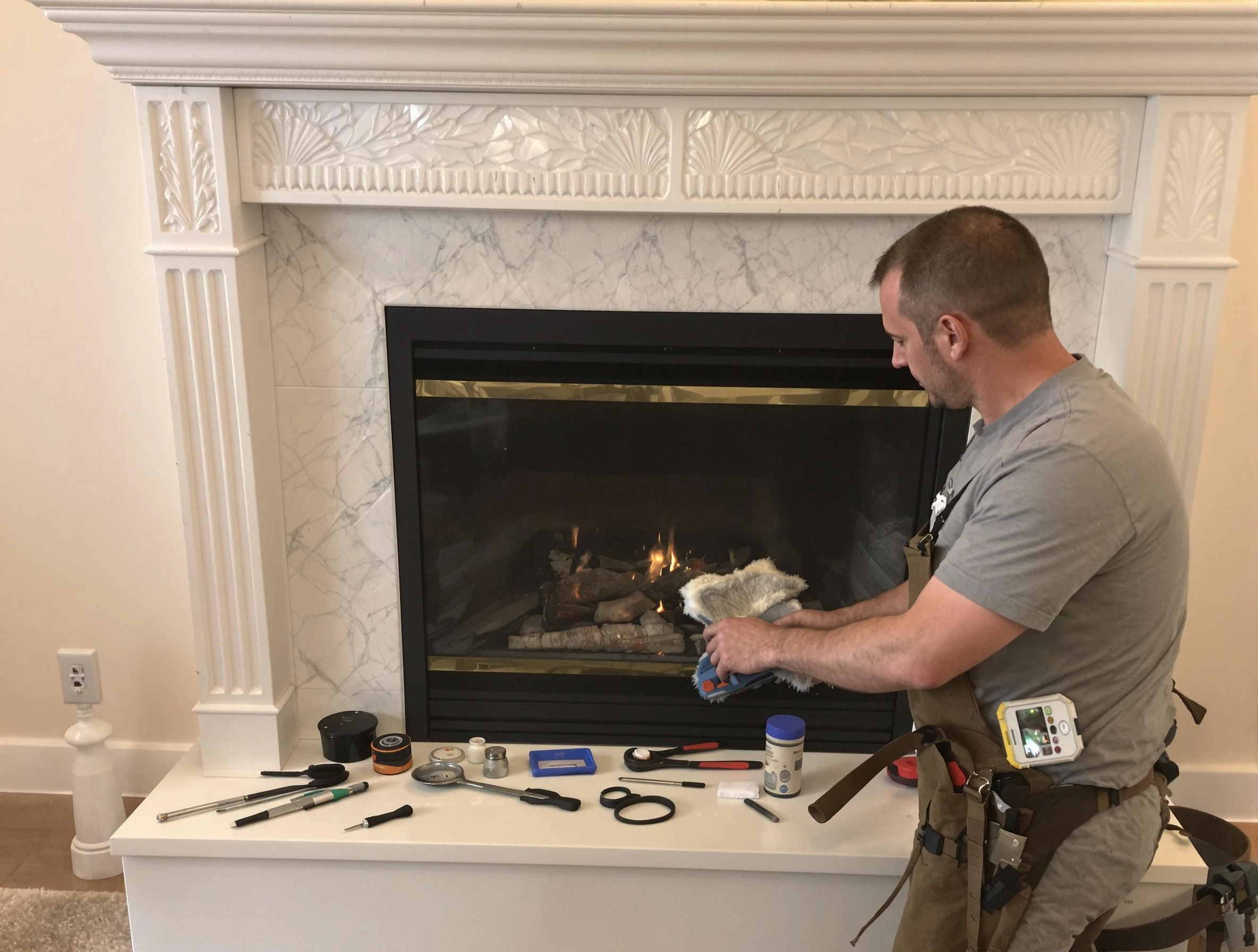 Washington Chimney Sweep performing fireplace maintenance in Washington, PA